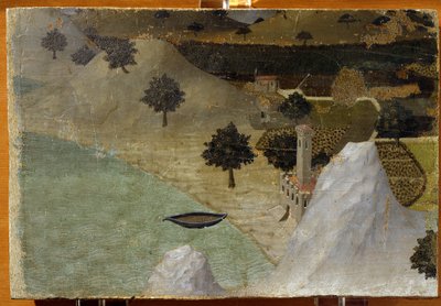 Un castillo junto a un lago de Ambrogio Lorenzetti