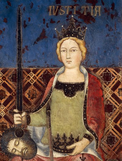 Alegoría del buen gobierno, la justicia, detalle de Alegoría y efectos del buen y mal gobierno en la ciudad y el campo de Ambrogio Lorenzetti