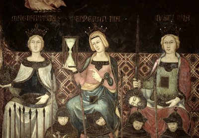 Alegoría del Buen Gobierno (detalle de la Justicia, Esperanza y Magnanimidad) de Ambrogio Lorenzetti
