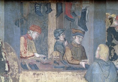 Efectos del buen gobierno en la ciudad, (detalle) de un comerciante y artesanos en la zapatería de Ambrogio Lorenzetti