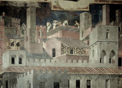 Efectos del buen gobierno en la ciudad (detalle) de Ambrogio Lorenzetti