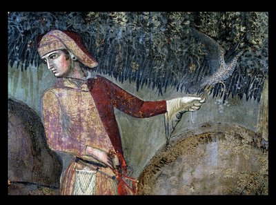 Efectos del Buen Gobierno en el Campo, detalle de un halconero, 1388-40 de Ambrogio Lorenzetti