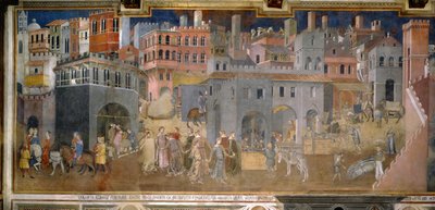 Efectos del Buen Gobierno en la ciudad (detalle) de Ambrogio Lorenzetti