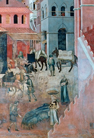 Efectos del buen gobierno en la vida de la ciudad, (detalle), 1338-1340 de Ambrogio Lorenzetti