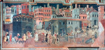 Efectos del buen gobierno en la vida de la ciudad (detalle), c1330 de Ambrogio Lorenzetti