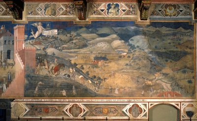 Los efectos del buen y mal gobierno en la ciudad y el campo. (detalle) de Ambrogio Lorenzetti