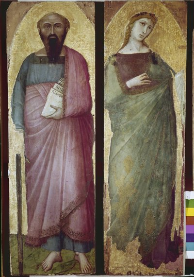 San Pablo y un santo martirio, detalle de un políptico (temple sobre madera). de Ambrogio Lorenzetti