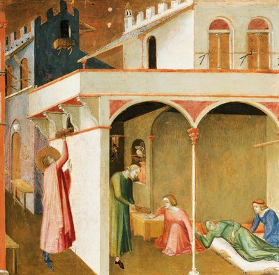 San Nicolás ofreciendo la dote a tres chicas pobres (detalle) de Ambrogio Lorenzetti