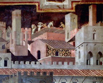 Los efectos del buen y mal gobierno en la ciudad y el campo (detalle) de Ambrogio Lorenzetti