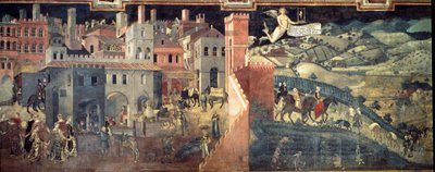Los efectos del buen y mal gobierno en la ciudad y el campo. Detalle de la ciudad de Ambrogio Lorenzetti