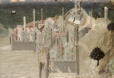 Vista de una ciudad costera de Ambrogio Lorenzetti