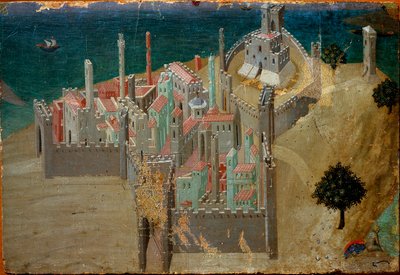Vista de una ciudad fortificada cerca del mar (detalle) de Ambrogio Lorenzetti