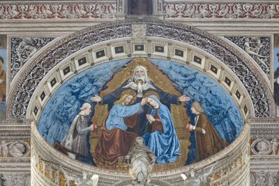 Coronación de la Virgen María con Dios y el Espíritu Santo entre Francesco y Ludovico Sforza de Ambrogio da Fossano (c.1460 1523)