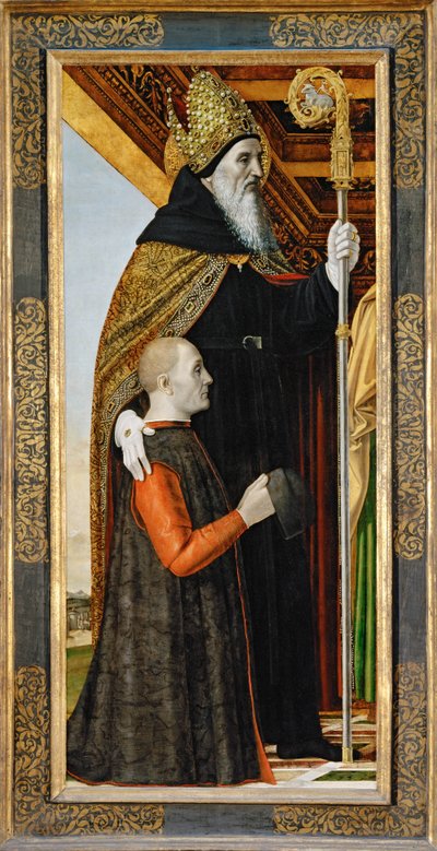 San Agustín y un donante arrodillado ... de Ambrogio da Fossano (c.1460-1523)