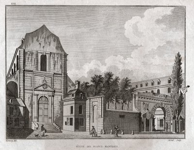 La iglesia de los Blancs Manteaux en el distrito de Marais en París. circa 1780 (grabado) de Ambroise Louis Garneray