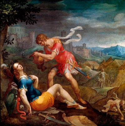 Tancredo bautiza a Clorinda. Ilustración para el poema “La Jerusalén liberada” de Torquato Tasso de Ambroise Dubois