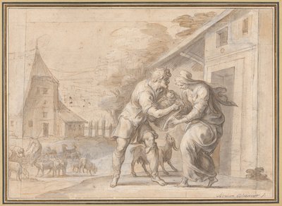 El cabrero Lamon entregando al infante Daphnis a su esposa Myrtele de Ambroise Dubois