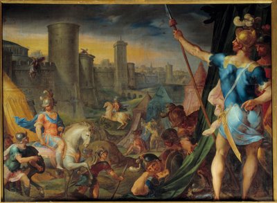 El campamento de los cruzados frente a Jerusalén (detalle) de Ambroise Dubois