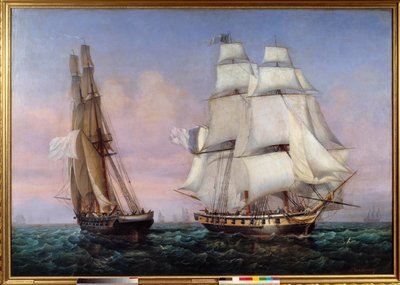 Regreso de la isla de Elba 28/02/1815 Napoleón I a bordo del barco “El inconstante” cruza el “Zéfiro” de Ambroise Louis Garneray