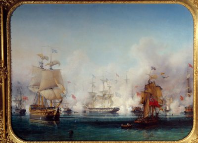 Guerra de Independencia de Grecia: Vista de la batalla naval de Navarino el 20/10/1827, 1827 de Ambroise Louis Garneray
