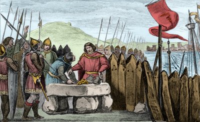 Carlos III el Gordo (839-88) paga a los invasores vikingos en 886 - Carlos III el Gordo (839-888) Emperador de Occidente (881-887) y Regente de Francia (884-887) acampado bajo las murallas de París sin atreverse a luchar contra los normandos, prefiriendo c de Ambroise Tardieu