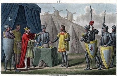 Carlos, la dinastía Carolingia, reinó de 884 a 887. No atreviéndose a atacar a los normandos que sitiaban París, compró la paz de ellos. Carlos el Gordo no está incluido en el orden numérico de los reyes, se le considera regente o usurpador. - Diseñado y de Ambroise Tardieu