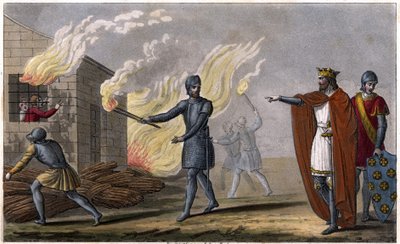 Clotario I (497 - 561) quema a su hijo Chramne en una cabaña, revuelta contra él de Ambroise Tardieu