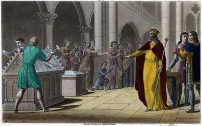 Grimoaldo, hijo de Pepino el Viejo, Alcalde del Palacio de Austrasia (642) bajo Sigeberto III. Diseñado y grabado por Ambroise Tardieu en 1825 de Ambroise Tardieu