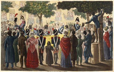 Luis XVIII (1755-1824) fue proclamado rey por el ejército de Condé entre un pequeño número de súbditos leales a París en 1814 (Restauración) de Ambroise Tardieu