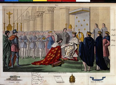 Felipe VI de Valois (1294-1350) fue reconocido como rey por los Estados Unidos en 1328, que rechazaron las pretensiones de Eduardo III, rey de Inglaterra, nieto de Felipe el Hermoso y Felipe de Évreux de Ambroise Tardieu