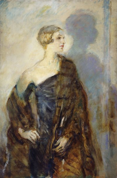 Retrato de Lady Abdy, tres cuartos de longitud, con un abrigo de piel de Ambrose McEvoy