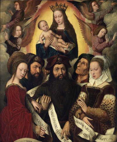 Holandés: María con el niño rodeada de ángeles, profetas y sibilas Deipara Virgo de Ambrosius Benson