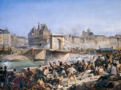 Ataque al Hotel de Ville y combate en el Puente de Arcole, 28 de julio de 1830 de Amédée Bourgeois