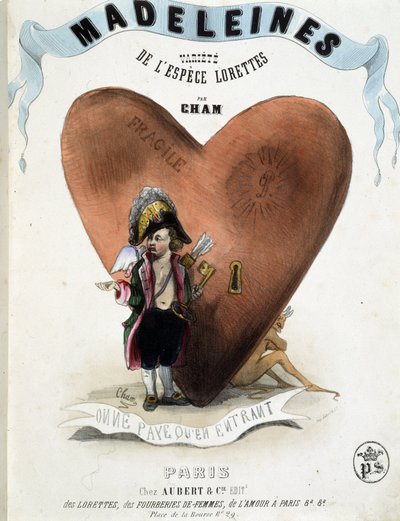 Se paga solo al entrar (caricatura de Cupido (Eros) ante un corazón ocultando un diablo) - en “Madeleines” de Cham, c.1870-1880 de Amédée de Noé