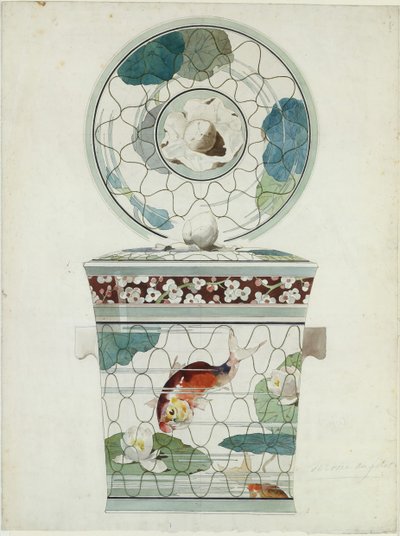 Diseño para un Plato Cubierto en el Servicio au Filet Fish Net Ware..., 1875-85 de Amédée de Caranza.