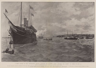 Un consejo privado en el mar, consejeros llegando junto al yate de Su Majestad Victoria y Albert en Cowes el 26 de julio de Amedee Forestier