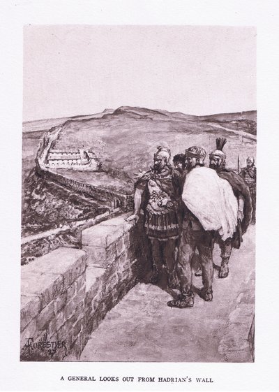 Un general observa el Muro de Adriano, ilustración de El Soldado Romano, 1928 de Amedee Forestier