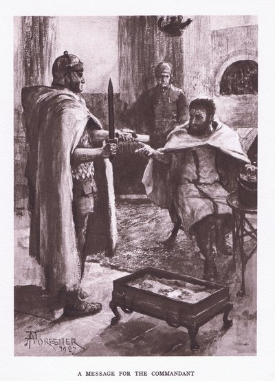 Un mensaje del comandante, ilustración de El Soldado Romano, 1928 de Amedee Forestier