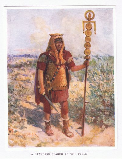 Un abanderado en el campo, ilustración de El Soldado Romano, 1928 de Amedee Forestier