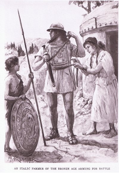 Un agricultor itálico de la Edad de Bronce, ilustración de 