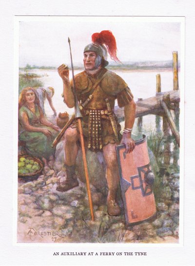 Un auxiliar en un ferry en el Tyne, ilustración de El Soldado Romano, 1928 de Amedee Forestier