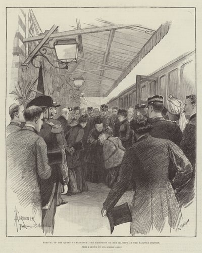 Llegada de la Reina a Florencia, la recepción de Su Majestad en la estación de tren de Amedee Forestier
