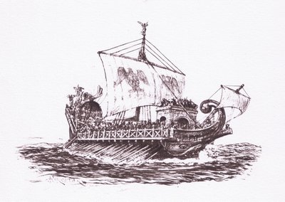 Patrulla de la flota: barcos romanos, ilustración de El Soldado Romano, 1928 de Amedee Forestier
