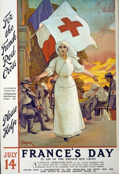 Llamamiento de recaudación de fondos en ayuda de la Cruz Roja Francesa en el Día de Francia, 14 de julio, pub. Londres, c.1915 de Amedee Forestier