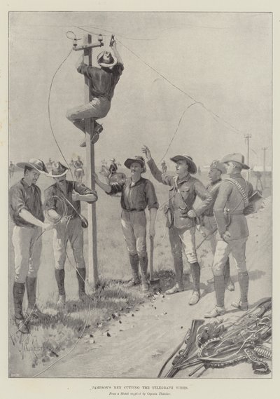 Los hombres de Jameson cortando los cables del telégrafo de Amedee Forestier