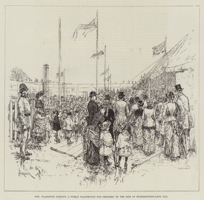 La Sra. Gladstone inaugurando un parque infantil público en el sitio de la cárcel de Horsemonger-Lane de Amedee Forestier