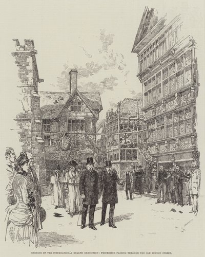 Apertura de la Exposición Internacional de Salud, procesión pasando por la Calle Vieja de Londres de Amedee Forestier