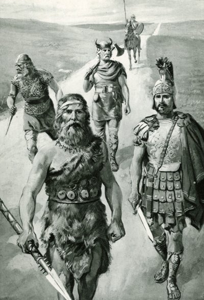 Caminos de Inglaterra: Jefe Británico Antiguo, Soldado Romano, Sajón, Danés y Normando de Amedee Forestier
