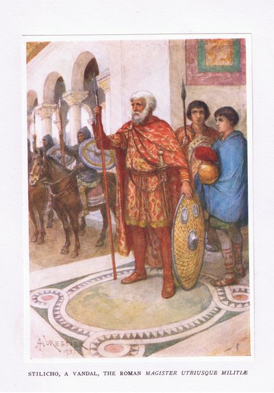 Stiliko, un vándalo, El Magister Utriusque Militae Romano, ilustración de El Soldado Romano, 1928 de Amedee Forestier