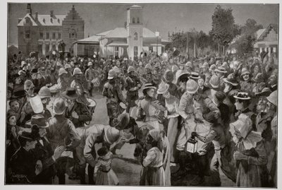 La ocupación británica de Bloemfontein - Un concierto vespertino en la plaza del mercado por las gaitas de la Brigada Highland de Amedee Forestier